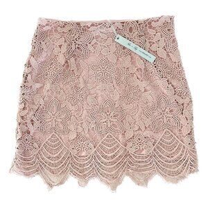 SHE + SKY Blush Scalloped Lace Mini Skirt - Size Large